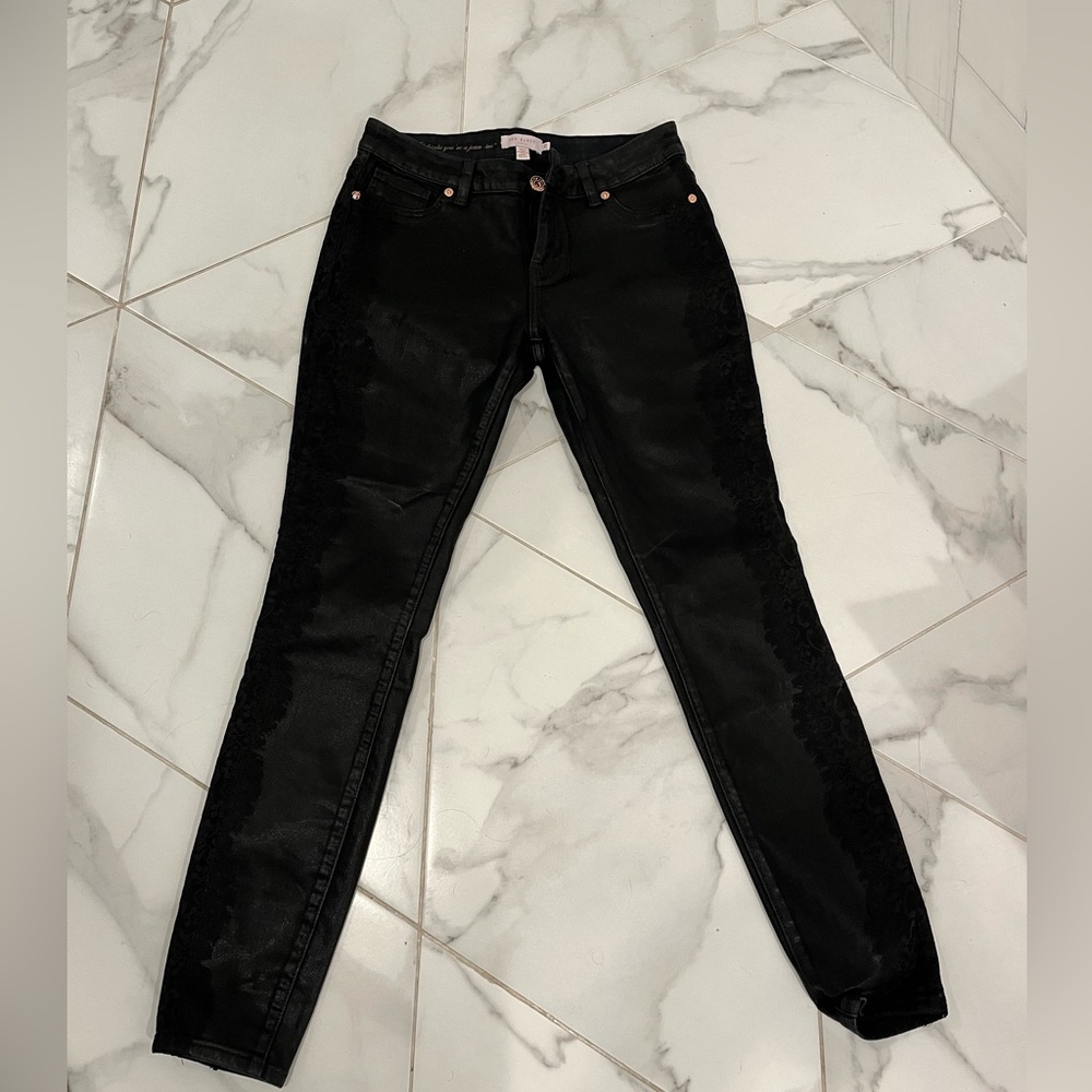 Ted Baker black coated shiny jeans with lace down the sides